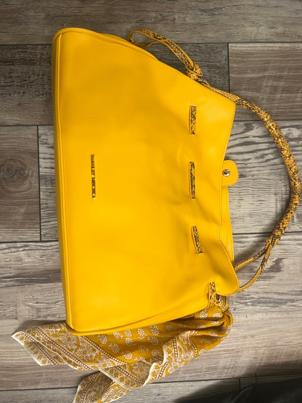 Badgley Mischka Bright Yellow Shoulder Tote with Scarf Accent